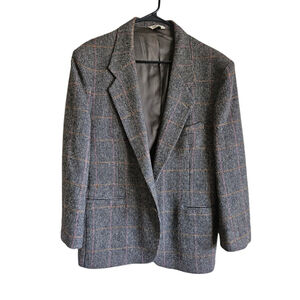 Vintage Austin Grey Sport Coat Wool Houndstooth Black Tan Two Button Men’s 42R